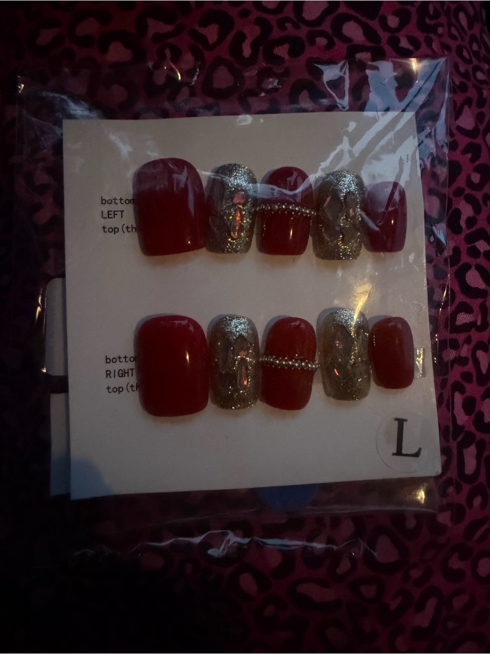 Press-On Nail Set - Red and Silver Glam